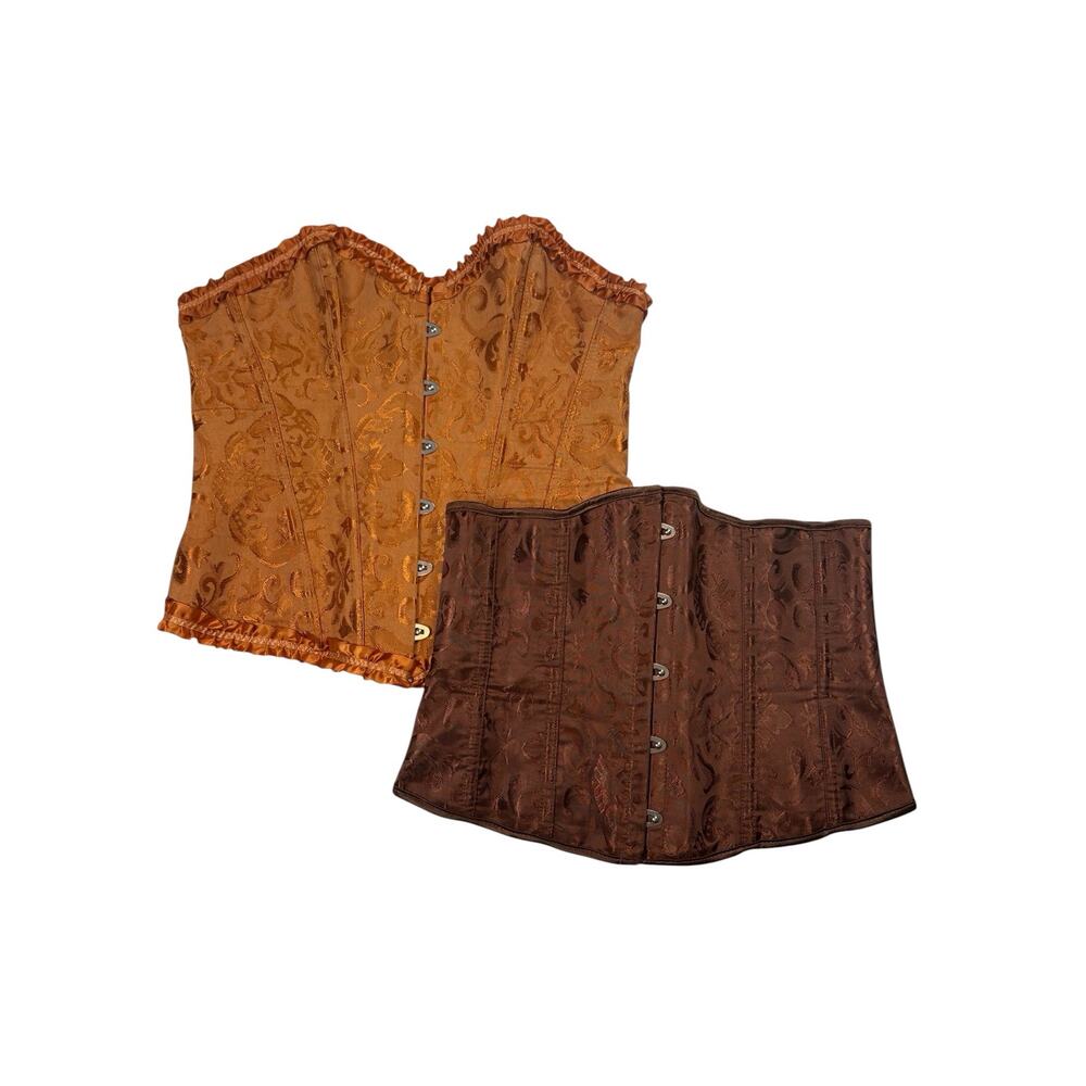 Vintage Style Brocade Corset Bustier Crop Tops Set of 2 Bundle Lot Womens Medium